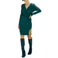 thumbnail image 2 of ZAXARRA Robe Femme Couleur Unie Col en V, Manches Longues Ajustée une-Pièce avec Design Noué, S/m/l/TG, 2 of 5