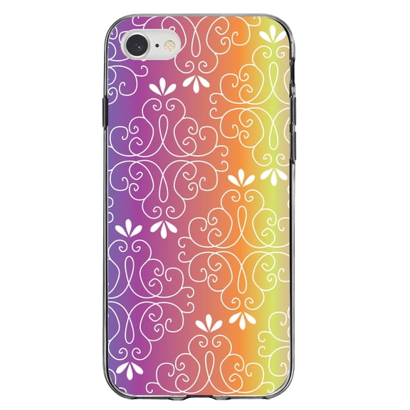 DistinctInk Clear Shockproof Hybrid Case for iPhone 7 8 SE (2020 Model) 4.7" Screen TPU Bumper Acrylic Back Tempered Glass Screen Protector - Blue Purple Orange Yellow Pink Gradient