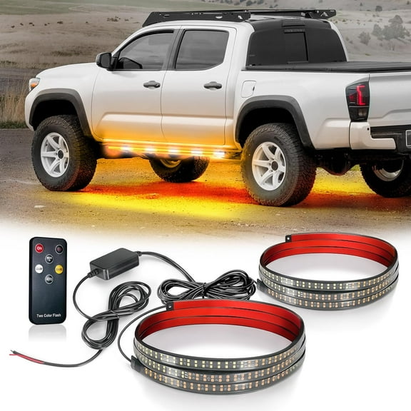 OPT7 63” Sidekick Running Board Light Strips - 2PCS Weatherproof Strobe Lights with 31 Warning Modes, Amber & White Flashing Safety Lights for Trucks, Construction Vehicles, and Pickups