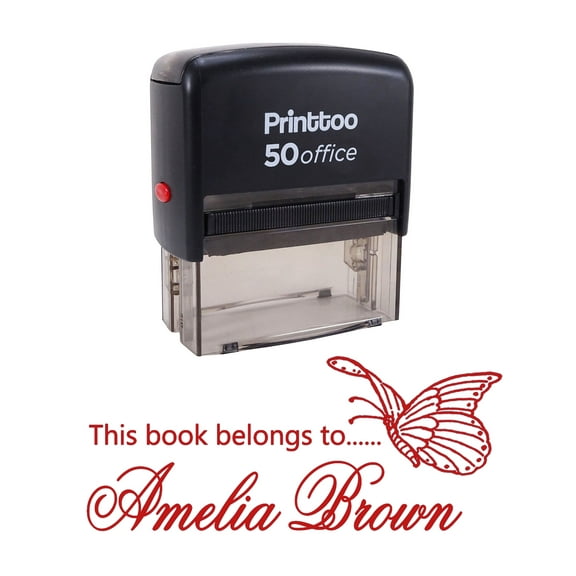 Printtoo Personalized Red Self Inking This Book Belongs To Library Stamp Custom Rubber Stamper-68 x 30 mm