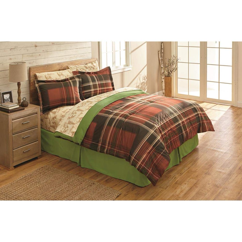 Red & Green Plaid, Bears & Deer, Mountain Cabin Full Comforter Set (8