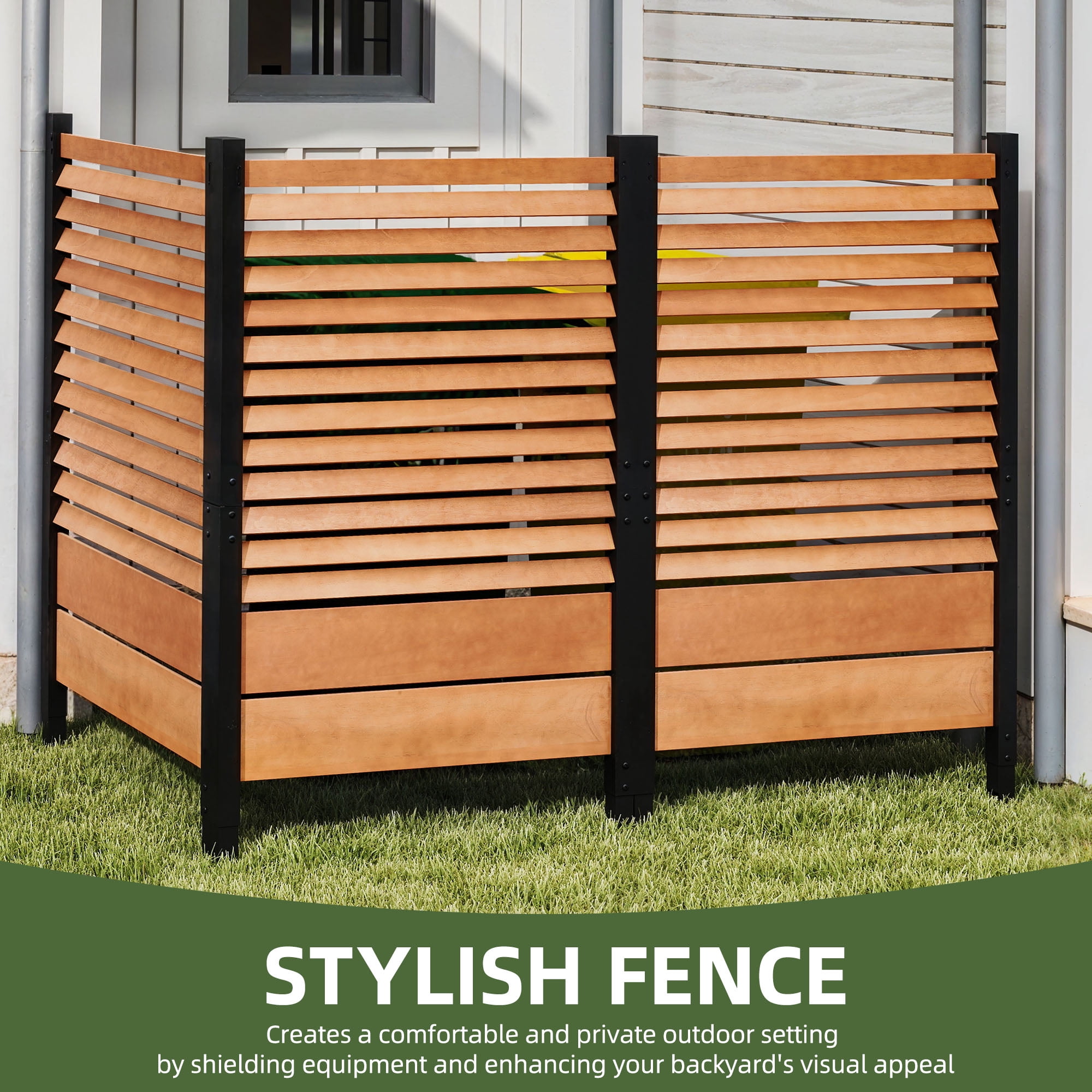 Uforic Outdoor Privacy Fence Panel - Weatherproof Wooden AC Unit Cover, Backyard & Patio Privacy Screen for Garden, Deck, Brown（1 Panel）