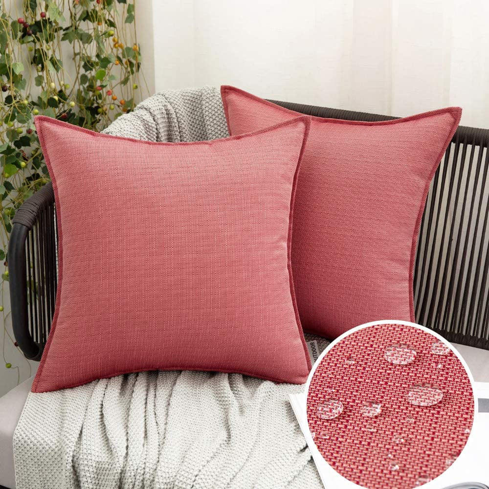 DecorX Pack of 2 Decorative Outdoor Waterproof Pillow Covers Square Garden Cushion Case PU