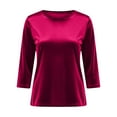 thumbnail image 4 of Vinsonshop Womens Velvet Crew Neck Blouse 3/4 Sleeve Shiny Top Loose Fit Pullover New Years Eve Party Tunic Elegant Holiday Celebration New Year Festive Fall Winter Hot Pink M, 4 of 7