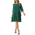 thumbnail image 2 of INSPIRE CHIC Women's Chiffon Dress Ruffle Tiered Flowy 3/4 Sleeve A-Line Knee Length Dress M Dark Green, 2 of 6