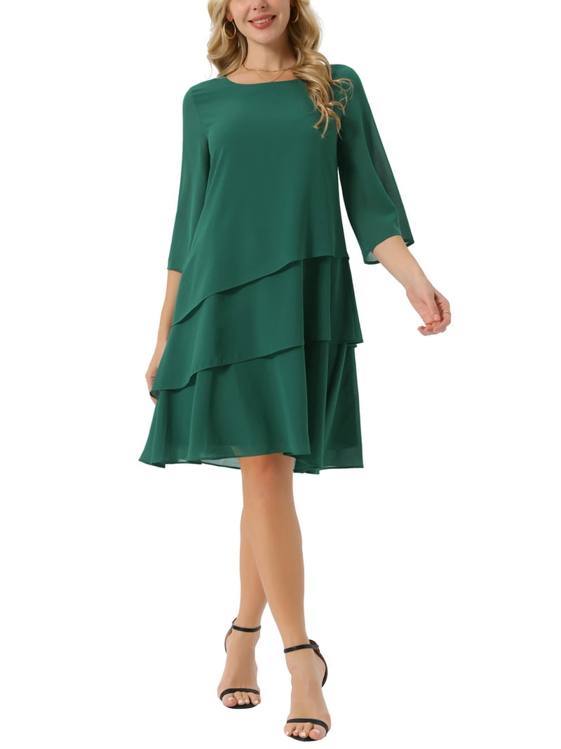 dark green chiffon dress Chiffon A-Line Long Bridesmaid Dress with Flutter Sleeves in Dark Green, Dark Green / 16