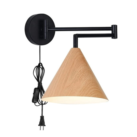 Kiven Plug in Wall Lamp, Vintage Style Wooden Wall Sconce with 5.9ft Plug-in Cord, On/Off Switch, E26 Socket 1-Light Wall Lights Fixtures for Bedside Reading