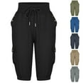 thumbnail image 6 of Bermuda Shorts for Women Solid Color Drawstring Loose Cargo Wide Leg Cropped Pants Baggy Dressy Casual Womens Jorts S-5XL, 6 of 6
