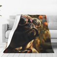 thumbnail image 1 of Fotbe Pug Wearing Sunglasses Flowers Manta de Franela Acolchonada con Estampado, Súper Suave y Esponjosa, Extra Grande para Sofá, Cama, Uso Todo el Año-60"x50", 1 of 7