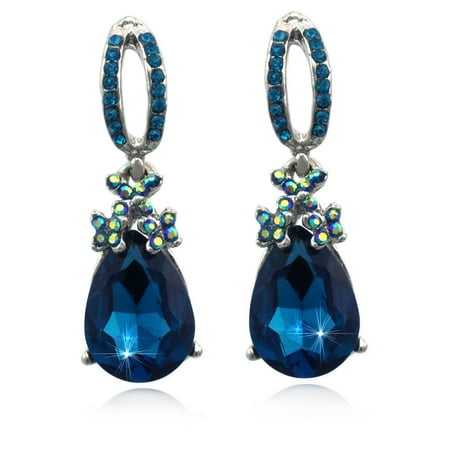- cocojewelry Dangle Teal Teardrop Stud Post Earrings Prom Pageant Jewelry