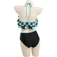 thumbnail image 6 of HAIKYUU Women Two Piece Anime Swimsuit Set Halter Lace Up Bathing Suit Green Black Plaid Swimwear Ruffle Bikini Set, S, 6 of 7