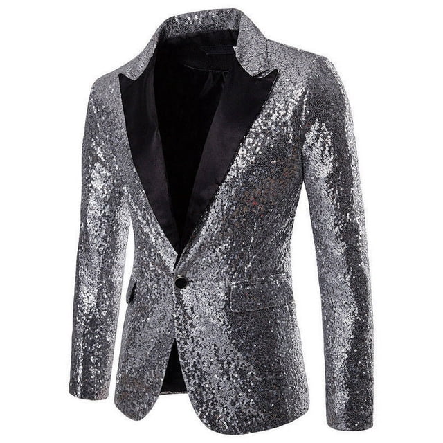 Men Tuxedo Suit Gentleman Dance Sequins Coat Blazer Jacket Red S