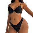 thumbnail image 1 of B91xZ Bikini Ensemble Femme Col Rond Rehausseur Rembourré Brésilien String Maillot de Bain, Noir m, 1 of 5