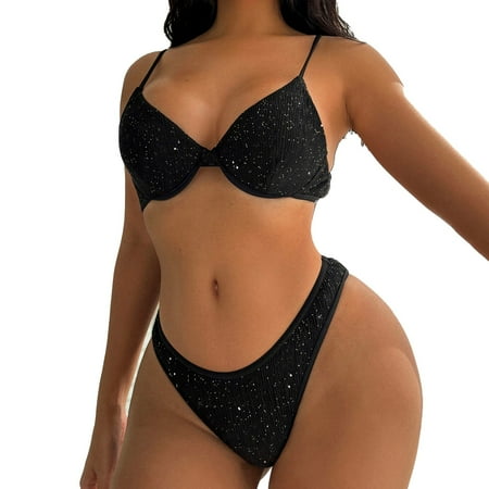 CAIVO Women Swimwear Sexy Brazilian Bikini 2PCS Spaghetti Strap Top Thong Swim Bathing Suit Suit Soft Beach Vacation Summer Swim Wear