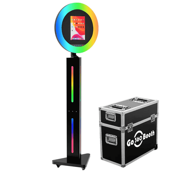 GO360BOOTH iPad Photo Booth with Flight Case-Triangle-APP Controls RGB lights for Parties Wedding Rental