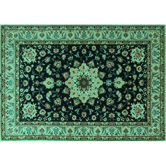 Ahgly Company Machine Washable Indoor Rectangle Persian Turquoise Blue Traditional Area Rugs, 2' x 3'