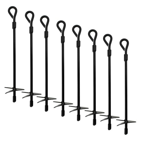 Ground Anchor Kit 8pk - 15 Inch Tent Stakes, Black Shed Anchors for Outdoor Furniture, Greenhouse, Trampoline, & Holiday Decorations