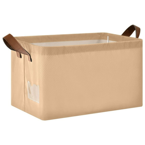 Collapsible Storage Bins Fabric Shelf Baskets with Handles Closet Organizer Light Warm Brown 16.9x11.4x10
