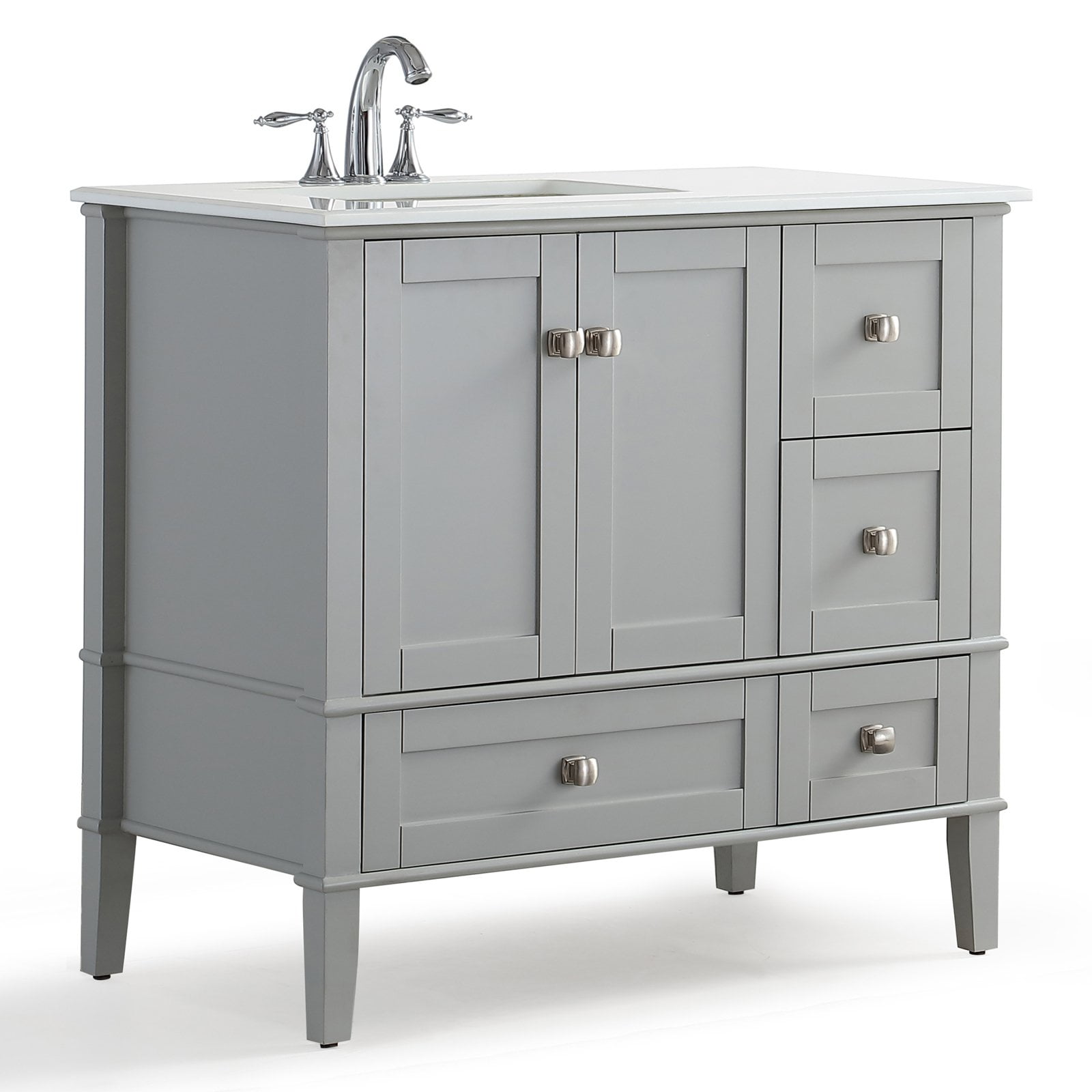Simpli Home Chelsea 36" Left Offset Bath Vanity with White Quartz