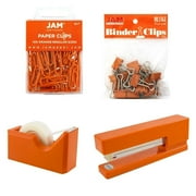 JAM Paper Office Starter Kit, Orange, 4/Pack, Stapler, Tape Dispenser, Paper Clips & Binder Clips