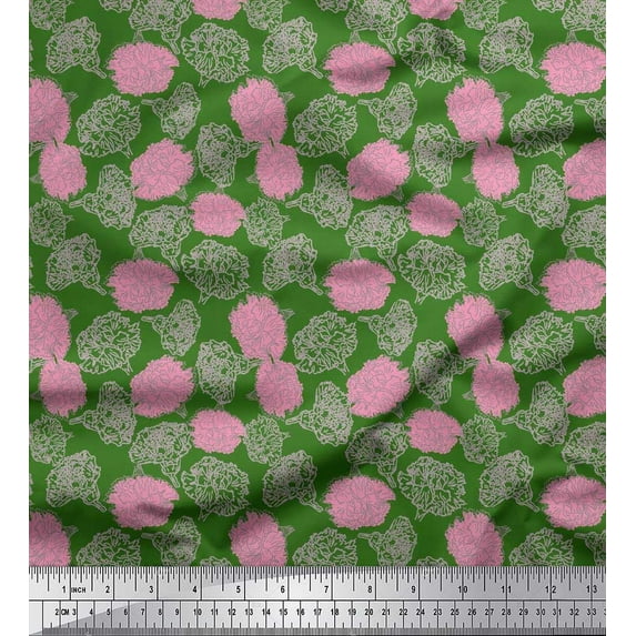 Soimoi Green Cotton Duck Fabric Peony Floral Print Sewing Fabric Yard 42 Inch Wide