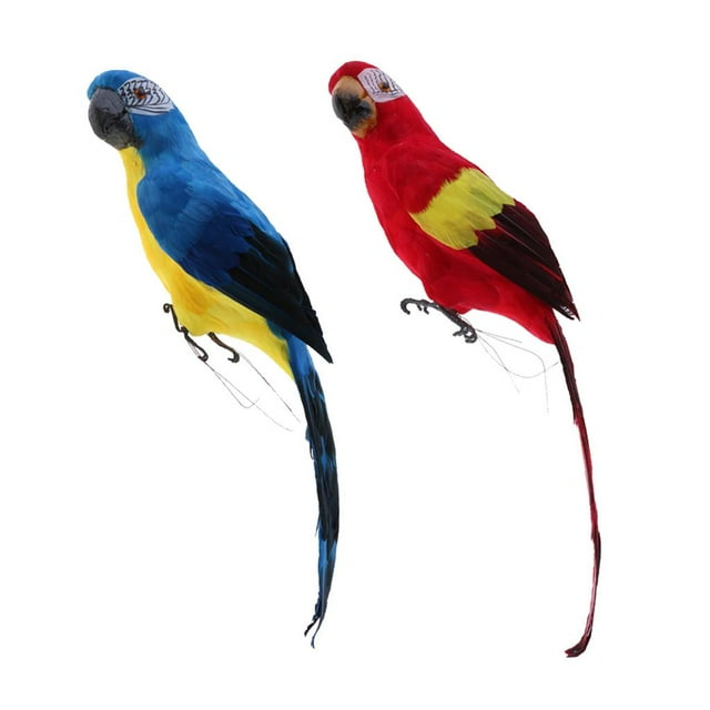 2pcs Fake Artificial Feathered Parrot Realistic garden and home Decor Taxidermy