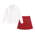 thumbnail image 4 of Girls 2-Piece Preppy School Uniform Set, White Long Sleeve Button-Down Shirt & Pleated Skirt with Liner, 3-15Y Kids Casual Outfit for Back to School Red 14 Years, 4 of 9