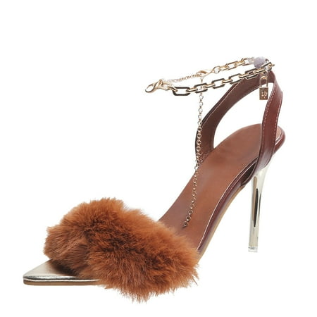 

SEMIMAY Fashion Spring And Summer Women Sandals High Heels Large Size Plush Chain Casual Style