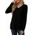 thumbnail image 3 of Womens Long Sleeve Tops V Neck Shirts Light-Weight Tunic Sweaters Fashion Black XL, 3 of 9