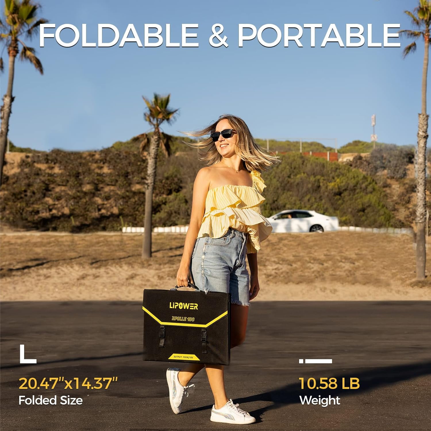100W Portable Solar Panel, 18V Foldable Solar Charger for Jackery/Anker/FlashFish/Bluetti/Goal Zero/Rockpals Power Station and with USB, Type-C PD Output