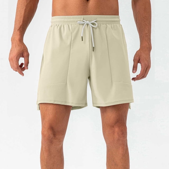 Elvqul Drawstring Short for Men Board Shorts Pockets Elastic Waist Holiday Summer White Beach Stretch Mens Swim Trunks Running