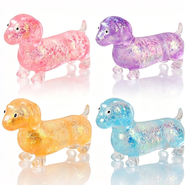 Juguete antiestrés de 4 piezas perro salchicha squishy Oyeftp