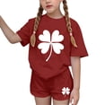 thumbnail image 1 of Vestido de manga corta para niños Día de San Patricio impreso conjunto de dos piezas niñas casual cuello redondo blusa y pantalones cortos, 1 of 6