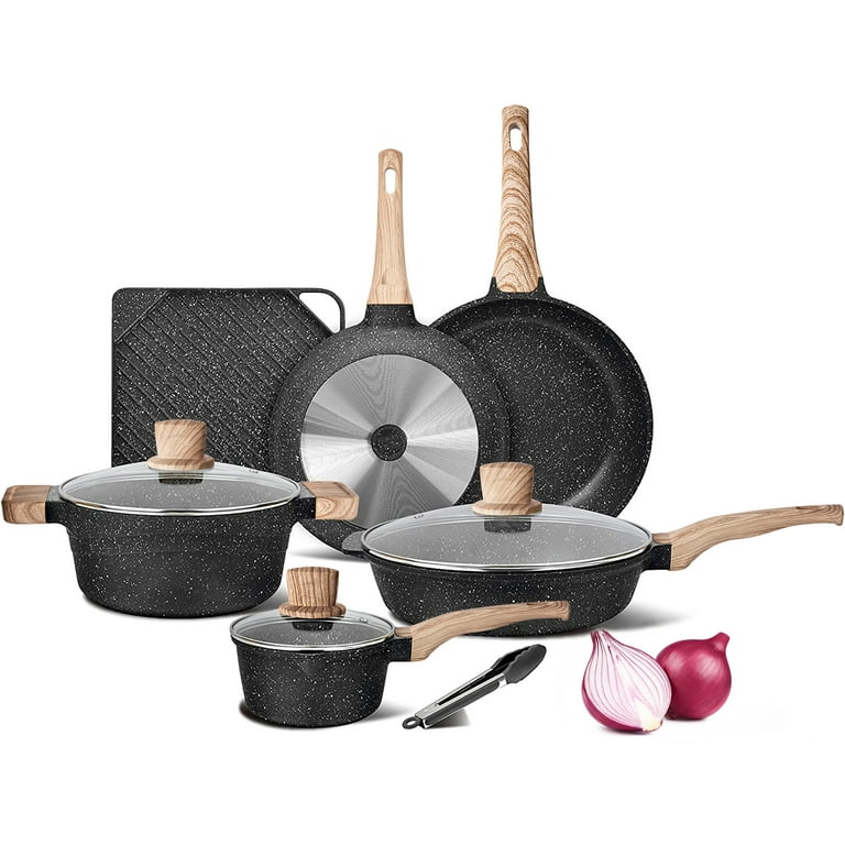 Caannasweis-10 Pieces Nonstick Cookware Sets with Detachable Handles