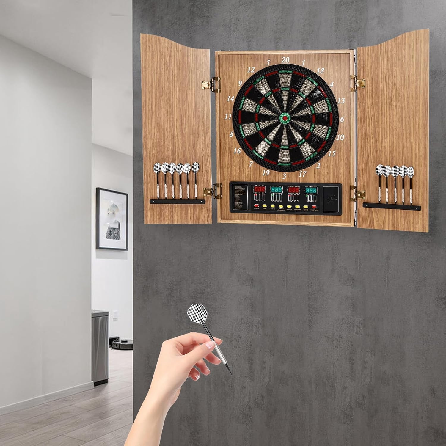 4 LED Electronic Dart Board, Electric Digital Dart Boards for Adults, Wall-Mounted Electronic Dart Machine with 12 Soft Tip Dartboard Set