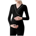 thumbnail image 2 of BRGZLK Women's Maternity Nursing Tops Solid Color V Neck Long Sleeve Base Layer Pregnancy Cotton Breastfeeding Tee Shirt with Padded Bra Black XXXL, 2 of 5