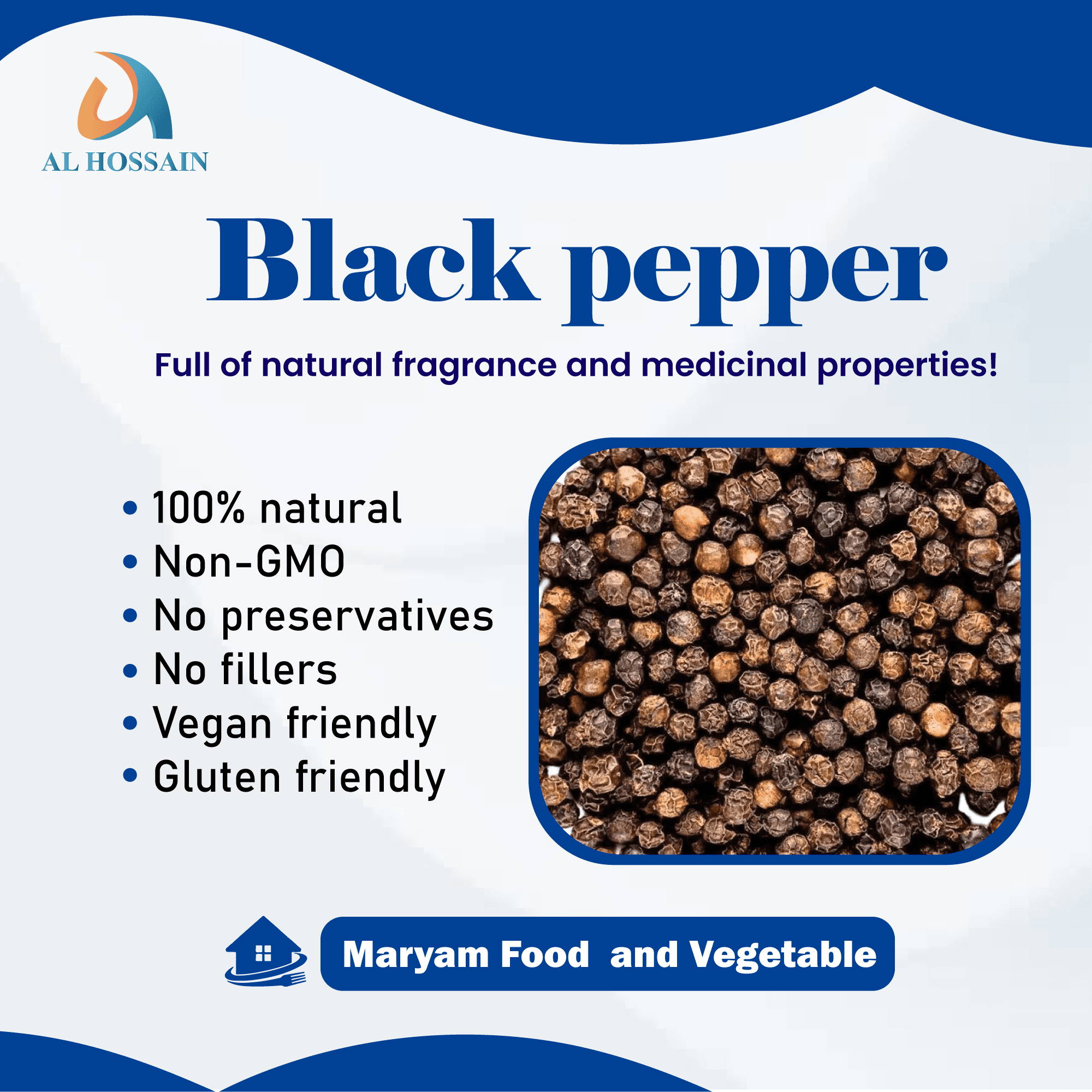 Al Hossain Natural Black Pepper – 5kg (11 lbs / 176oz) Bulk Pack – Premium Guatemalan Black Pepper for Restaurants, Catering & Culinary Use – Bold Flavor & Pungent Aroma