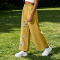 thumbnail image 7 of VBVC Women's Pull-On Floral Embroidered Pants, Wide Leg Cropped Palazzo Trousers For Women, Ladies' Summer Breathable Pants with Pockets,Yellow,M-4XL, 7 of 7