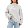 thumbnail image 2 of HOMBOM Womens Fall Winter Oversized Plain Sweatshirt Raglan Mock Neck Pullover Ribbed Hem Long Sleeve Soft Tops, 2 of 7