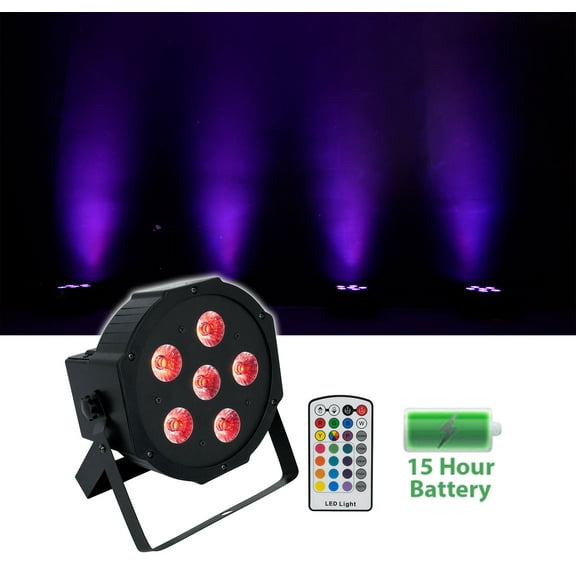 Rockville BATTERY PAR 6RF Rechargeable RGBWA UV Wireless DMX LED Light RF Remote