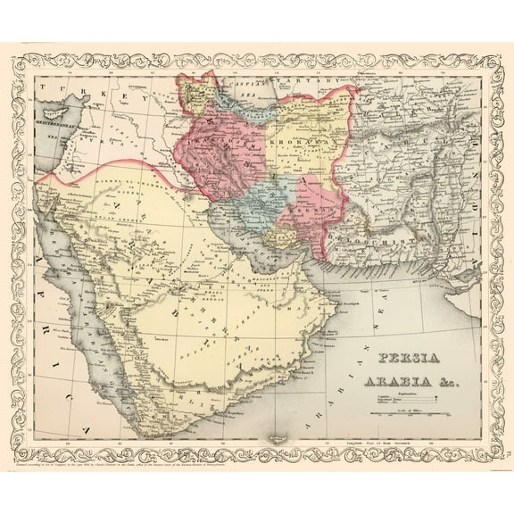 Historic Map - Persia Arabia - Mitchell 1857 - Vintage Wall Art