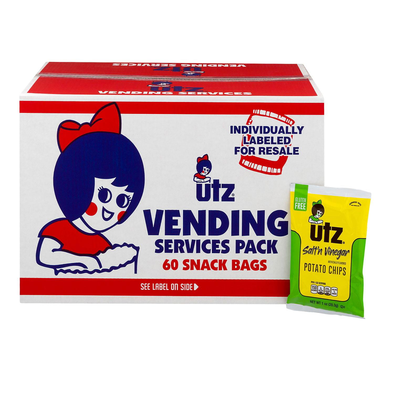 Utz Potato Chips, Salt & Vinegar 1 oz. Bags (60 Count) Crispy Potato