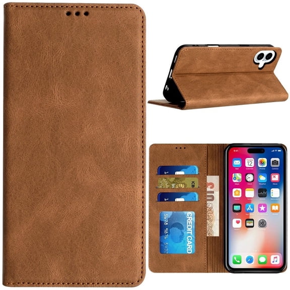 Leather Folio Wallet Case for iPhone 17 - Brown