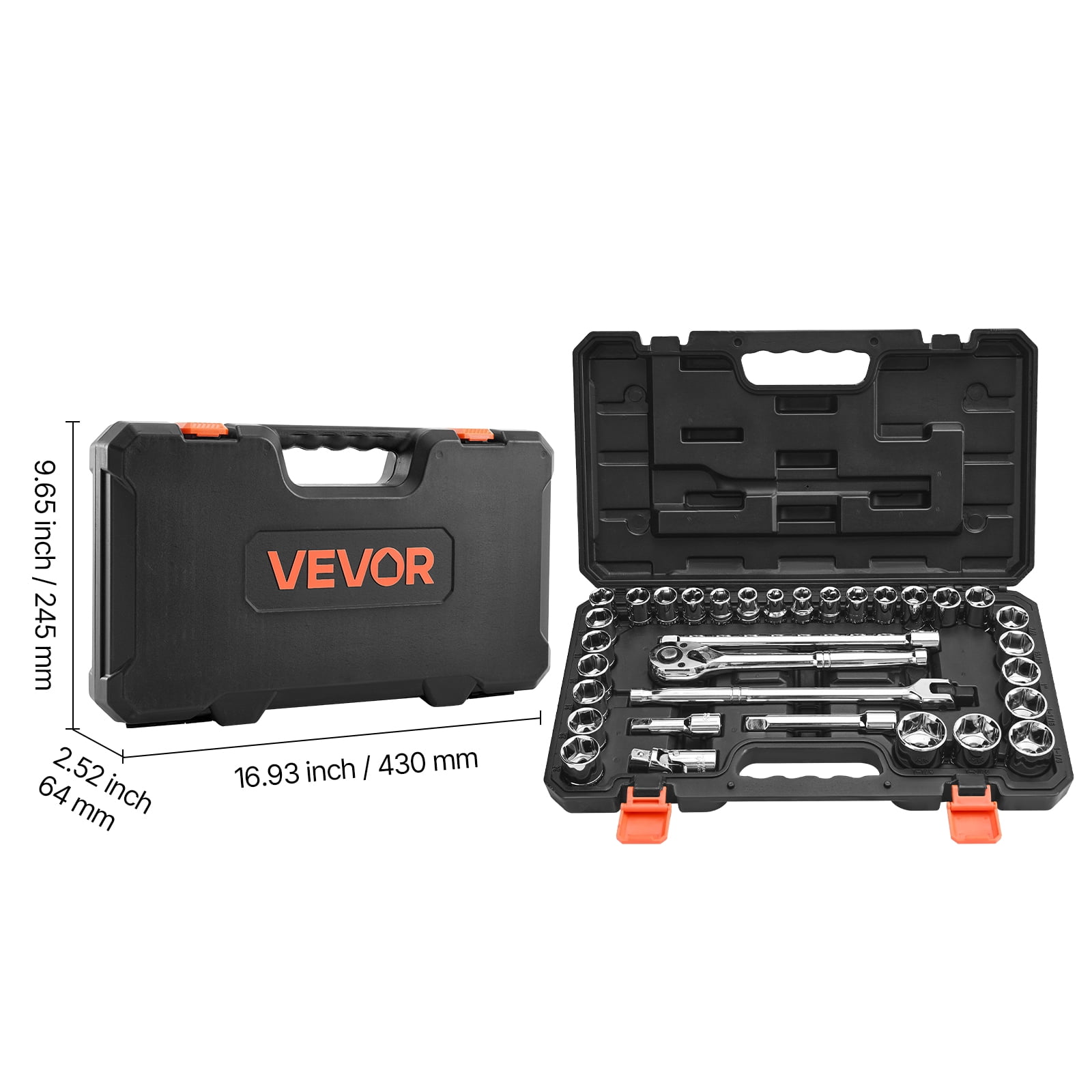 VEVOR Socket Set, 33 Pieces, 1/2 inch Drive Socket and Ratchet Set, SAE and Metric, Mechanic Tool Kit with Ratchet Wrench, Extension Bar and Storage Case, CR-V Alloy Steel, for Automotive Repair