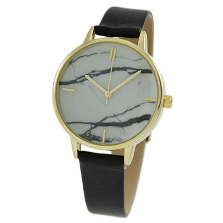 Geneva Women's Black/White Marbleized Dial Casual Watch w/ Leather Band 10031