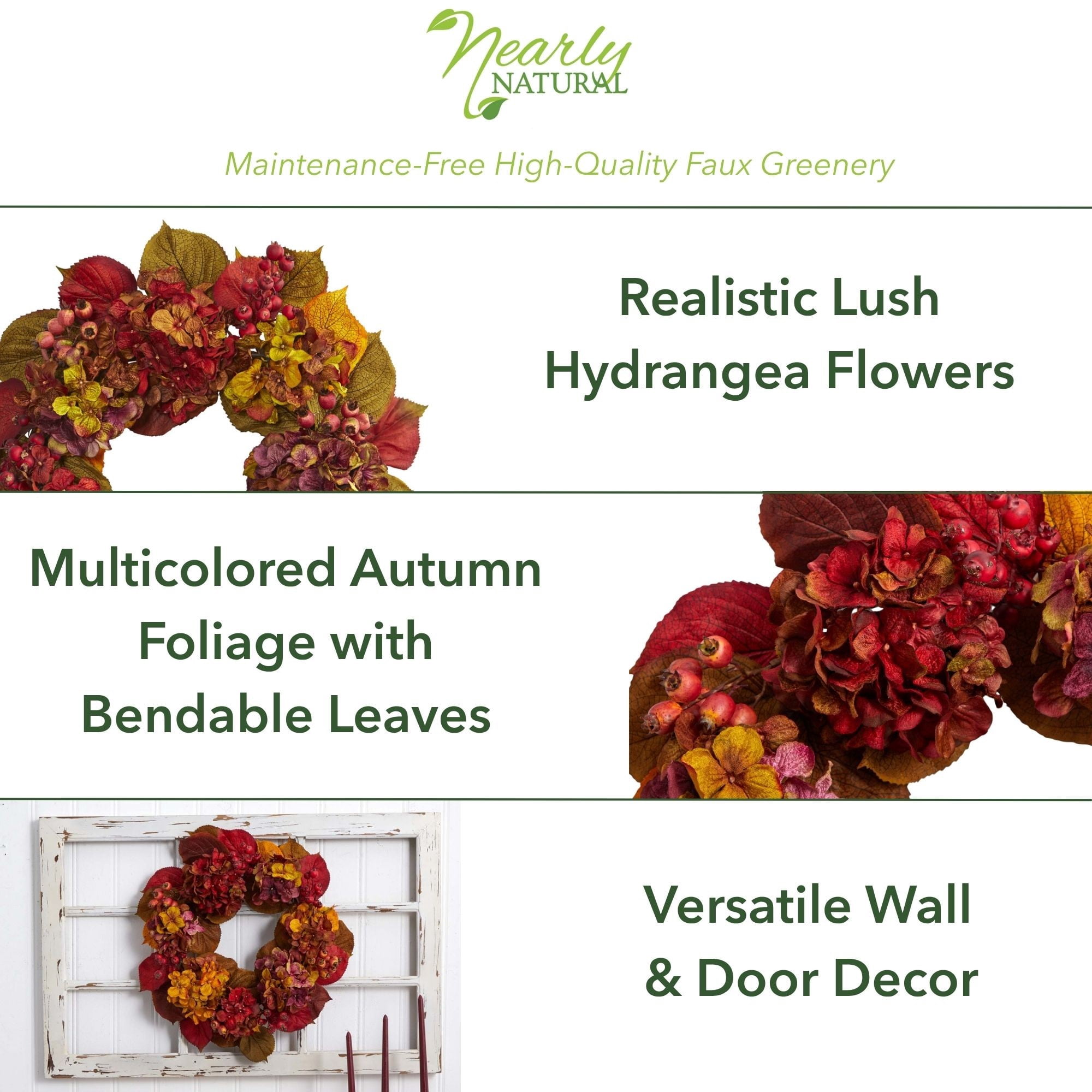 Nearly Natural Polyester Wreath, 24" (Assorted Colors)