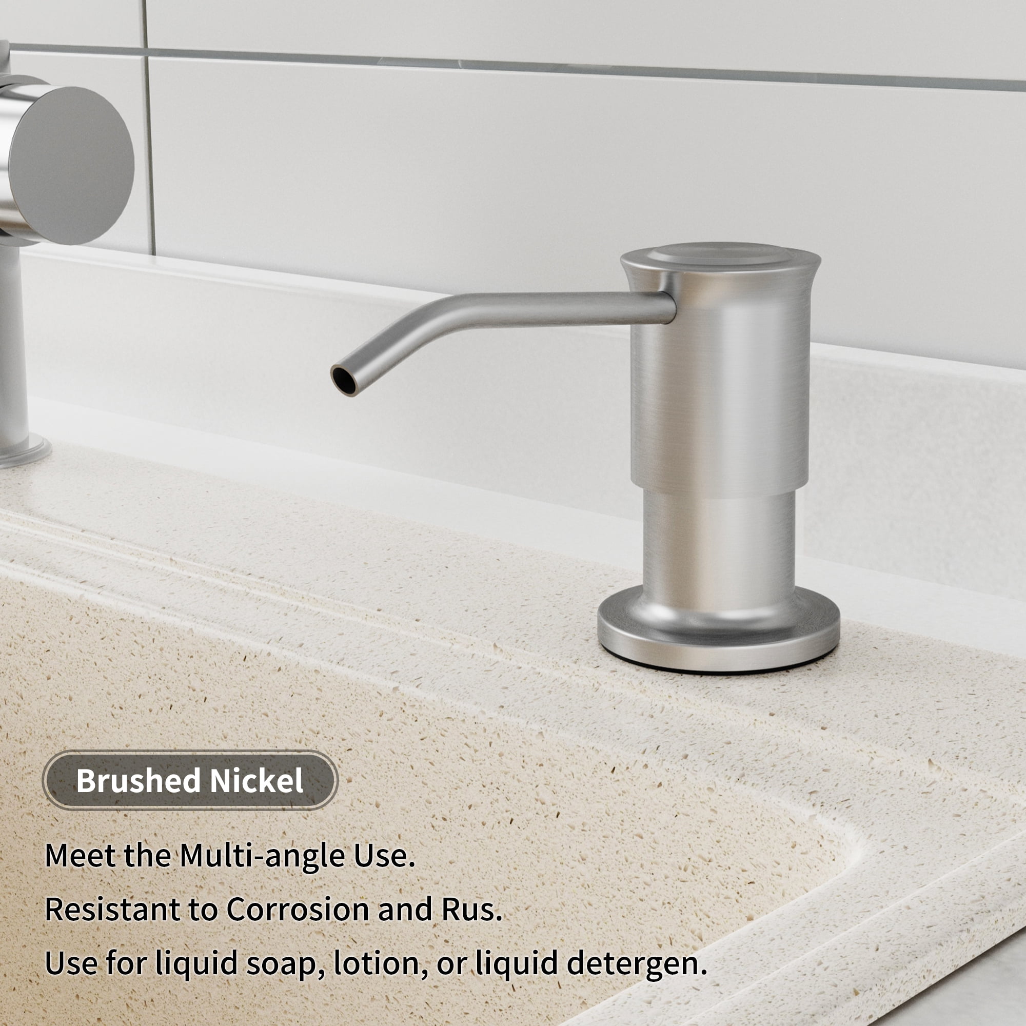 PAIHOME Brushed Nickel Soap & Lotion Dispenser, Built in Stainless Steel Kitchen Sink Soap Dispenser with 17oz Bottle