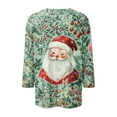 thumbnail image 3 of Xmas Tops for Women - Crewneck 3/4 Sleeve Christmas Santa Women Tops 00J Green, 3 of 5
