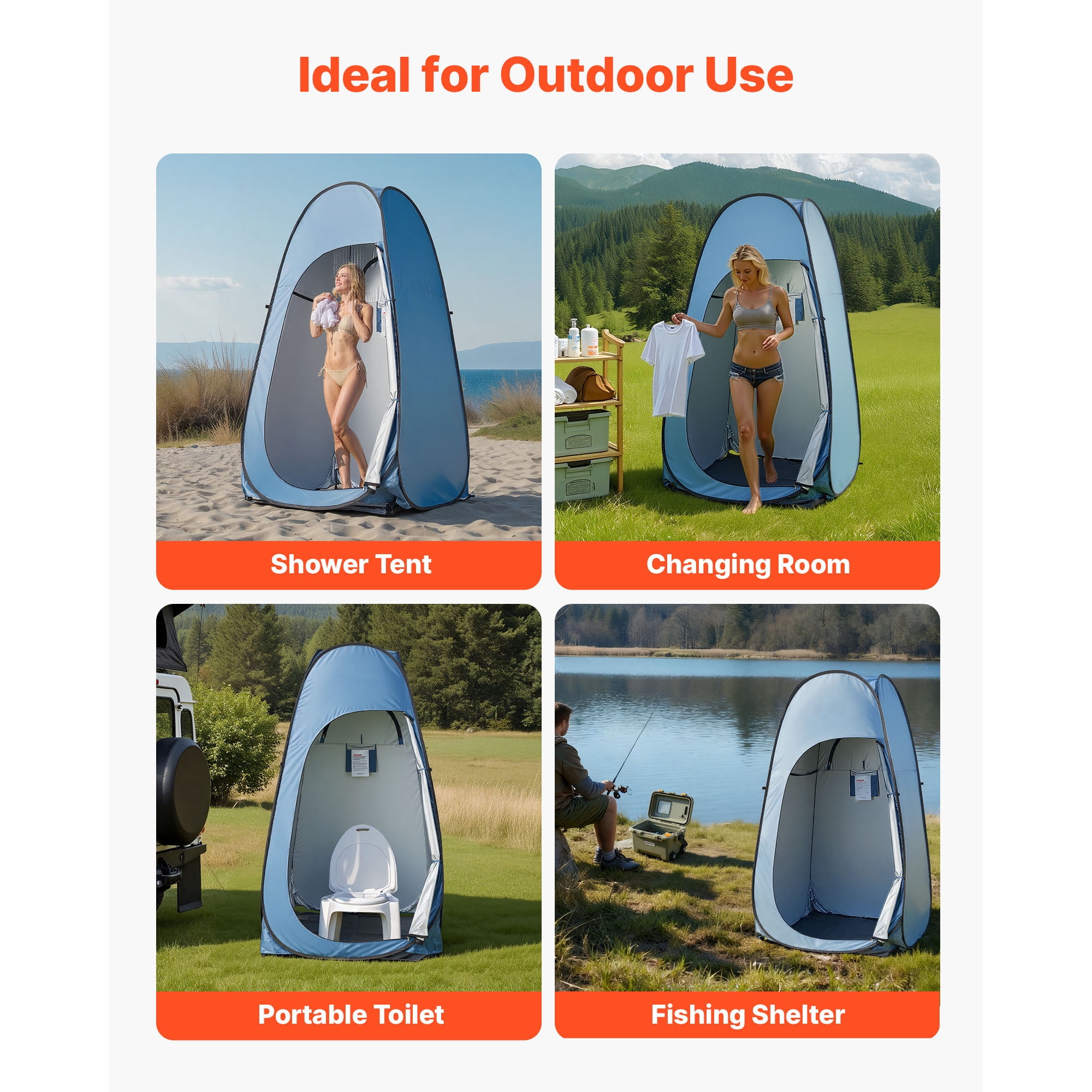 KFFKFF Camping Shower Tent, Instant Setup Changing Room with Storage Bag, Ground Stakes, Ropes, Carry Bag, Durable 190T Polyester with Silver Coating, Ideal for Camping & Outdoor Activities