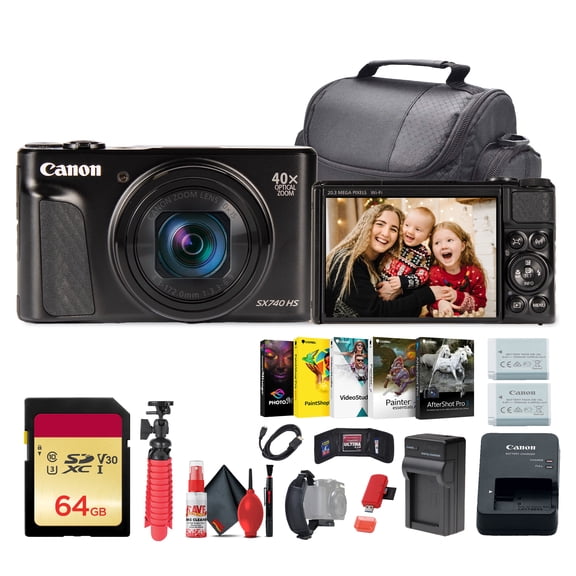 Canon PowerShot SX740 HS Digital Camera 40x Zoom Black Bundle 64GB Kit (International Model)